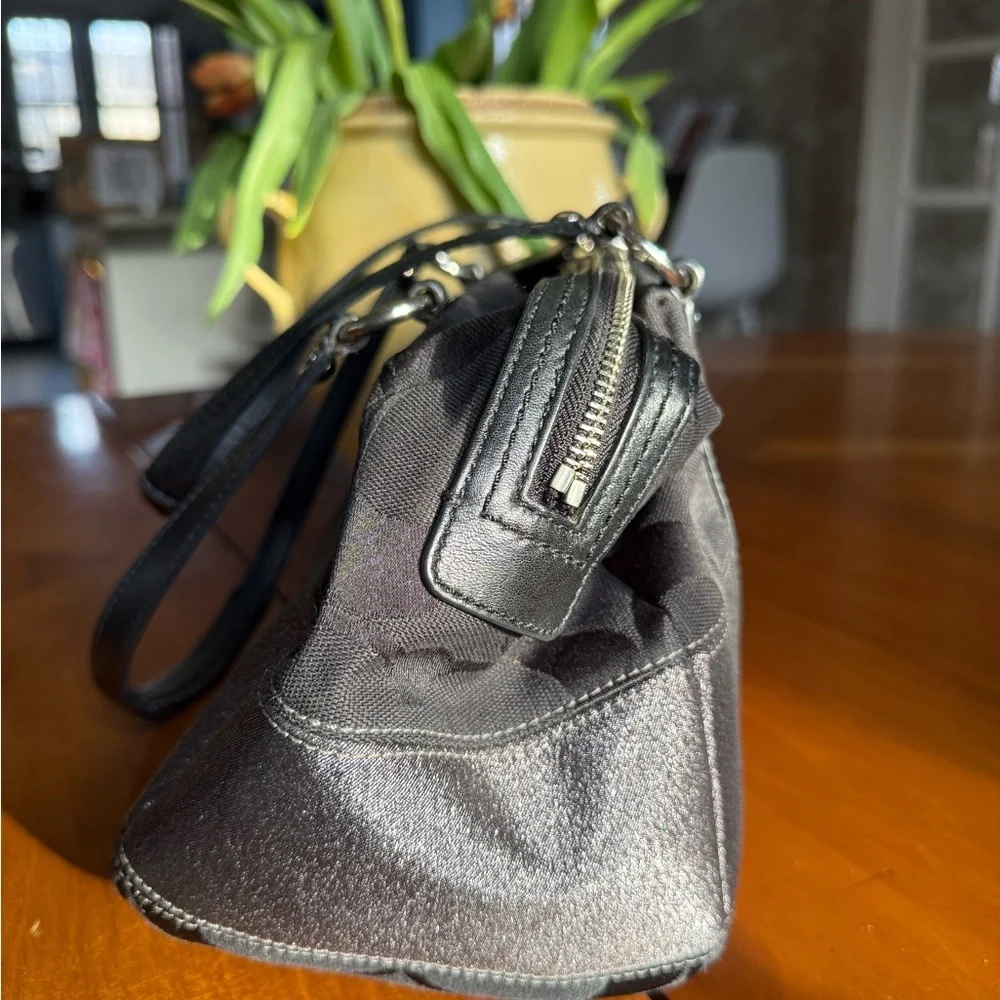 Coach Black Signature Shoulder Bag with Metallic Accent